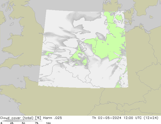 Cloud cover (total) Harm .025 Th 02.05.2024 12 UTC