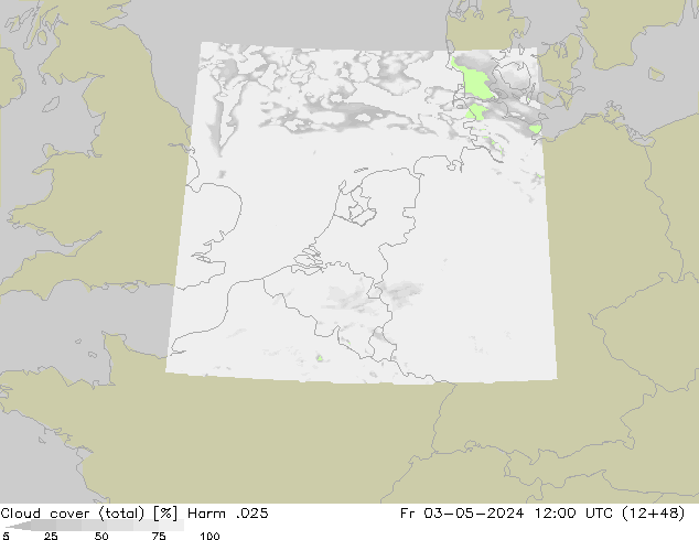 Cloud cover (total) Harm .025 Fr 03.05.2024 12 UTC