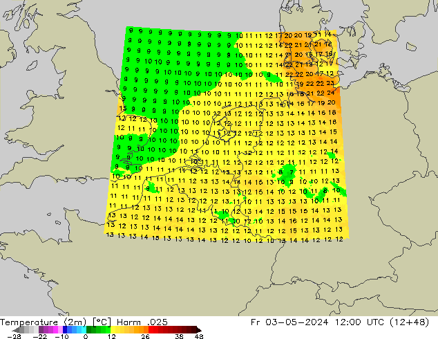 Sıcaklık Haritası (2m) Harm .025 Cu 03.05.2024 12 UTC