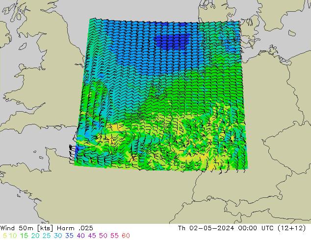 Wind 50m Harm .025 Čt 02.05.2024 00 UTC