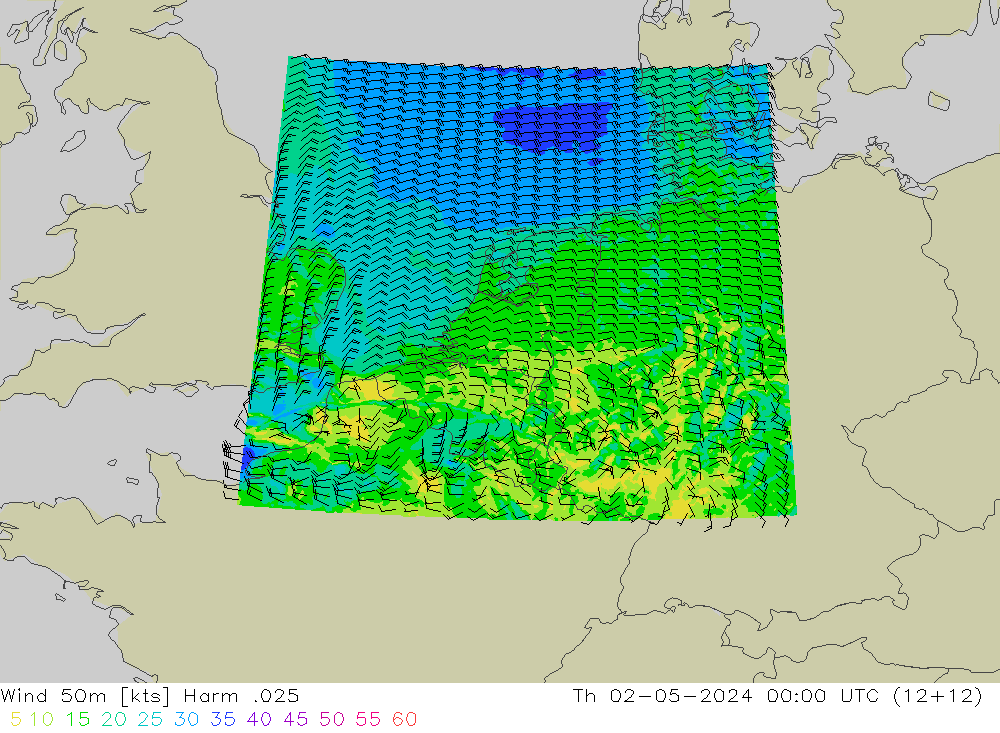 Wind 50m Harm .025 Čt 02.05.2024 00 UTC