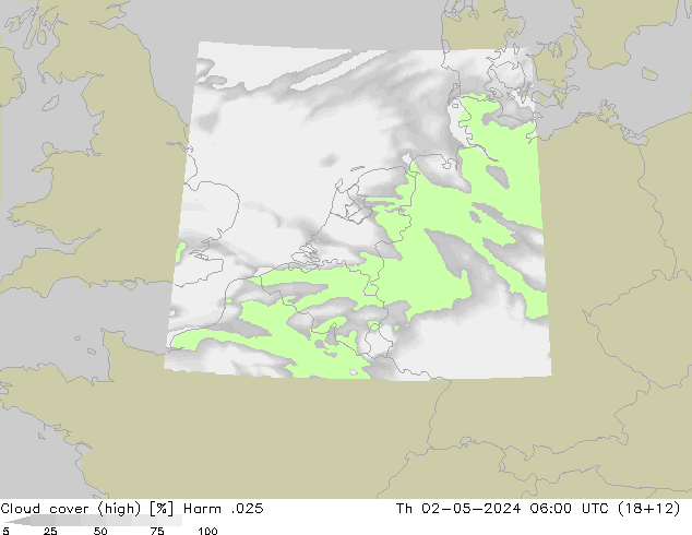 Cloud cover (high) Harm .025 Th 02.05.2024 06 UTC