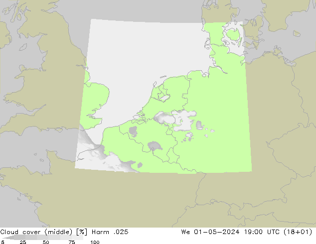 Cloud cover (middle) Harm .025 We 01.05.2024 19 UTC