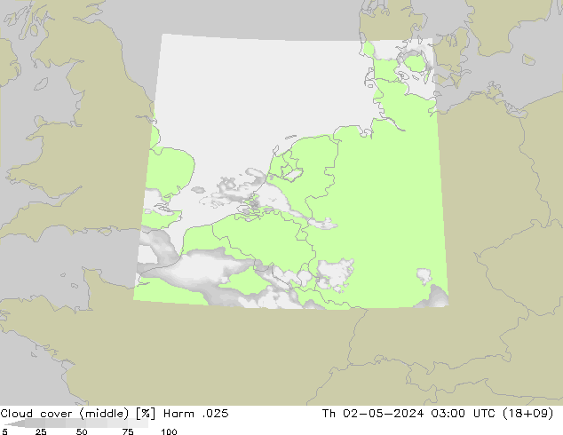 Cloud cover (middle) Harm .025 Th 02.05.2024 03 UTC