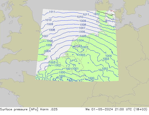 Pressione al suolo Harm .025 mer 01.05.2024 21 UTC