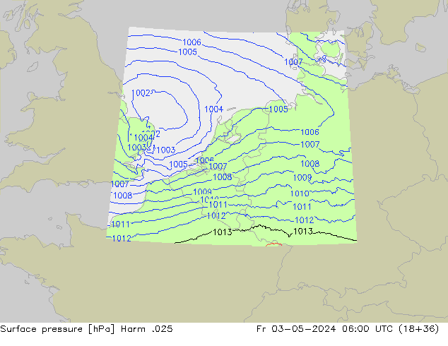 Surface pressure Harm .025 Fr 03.05.2024 06 UTC