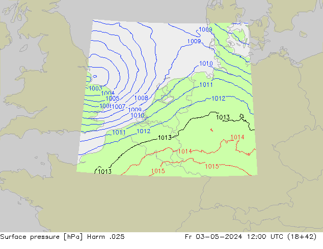 Atmosférický tlak Harm .025 Pá 03.05.2024 12 UTC