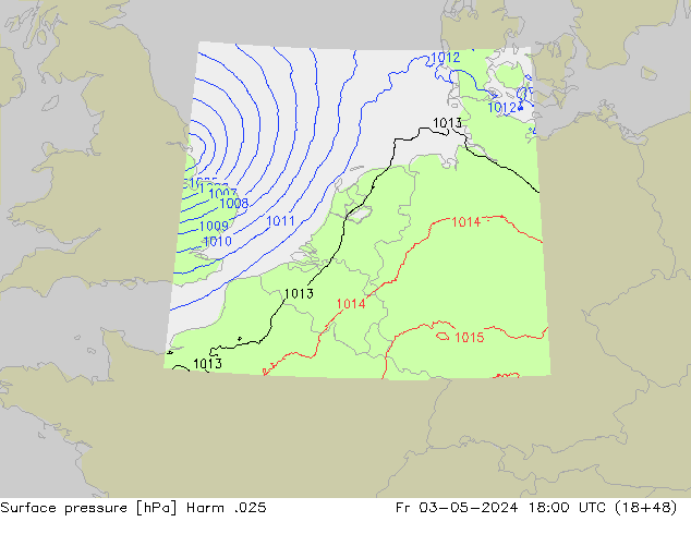 Pressione al suolo Harm .025 ven 03.05.2024 18 UTC