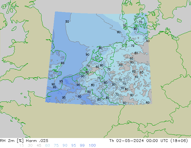 RH 2m Harm .025 Do 02.05.2024 00 UTC