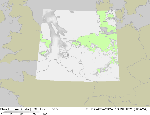 Cloud cover (total) Harm .025 Th 02.05.2024 18 UTC