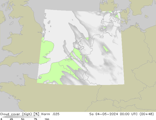 Cloud cover (high) Harm .025 Sa 04.05.2024 00 UTC