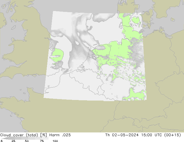 Cloud cover (total) Harm .025 Čt 02.05.2024 15 UTC