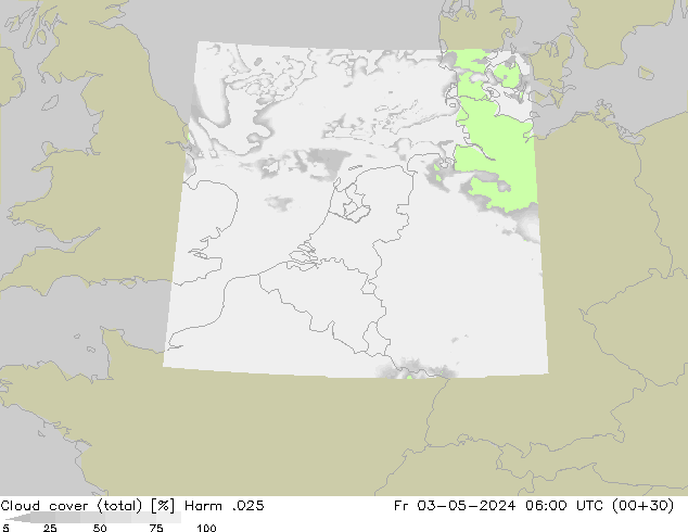 Cloud cover (total) Harm .025 Fr 03.05.2024 06 UTC