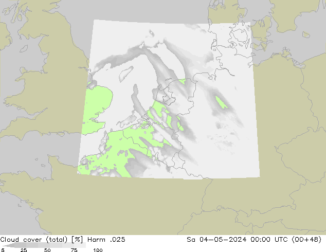 Cloud cover (total) Harm .025 So 04.05.2024 00 UTC