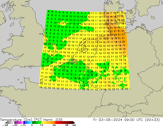 Temperature (2m) Harm .025 Fr 03.05.2024 09 UTC