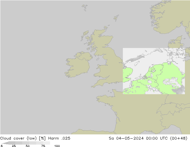 Cloud cover (low) Harm .025 Sa 04.05.2024 00 UTC