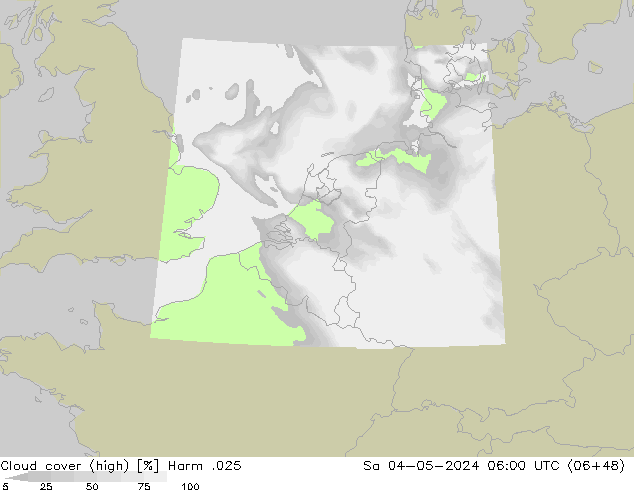 Cloud cover (high) Harm .025 Sa 04.05.2024 06 UTC