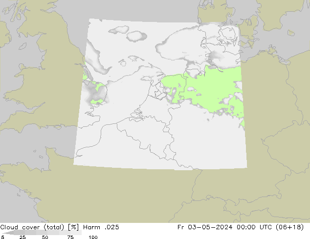 Cloud cover (total) Harm .025 Fr 03.05.2024 00 UTC