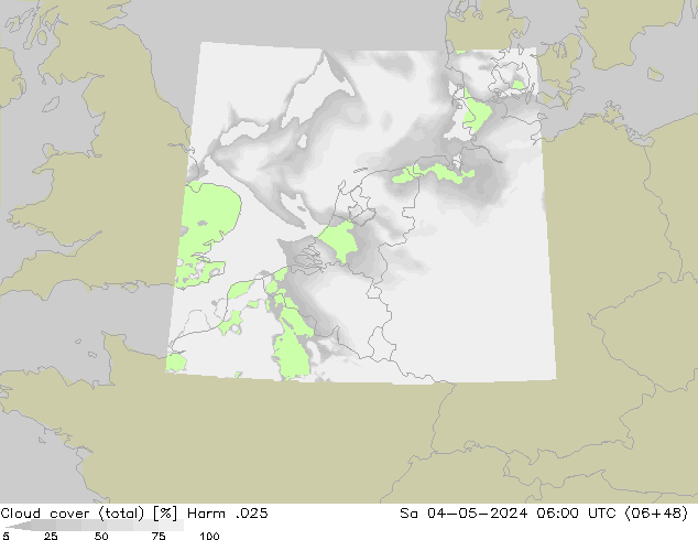 Cloud cover (total) Harm .025 Sa 04.05.2024 06 UTC