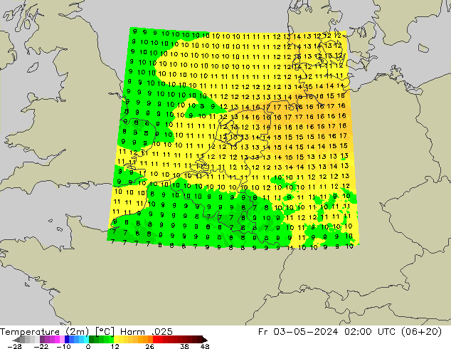 Temperature (2m) Harm .025 Fr 03.05.2024 02 UTC