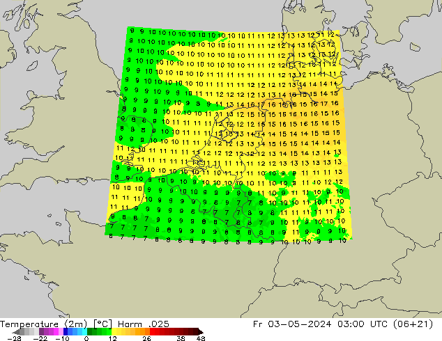 Sıcaklık Haritası (2m) Harm .025 Cu 03.05.2024 03 UTC