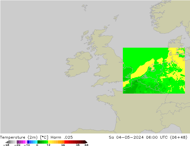 mapa temperatury (2m) Harm .025 so. 04.05.2024 06 UTC