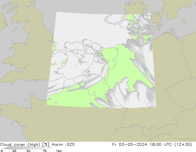 Cloud cover (high) Harm .025 Fr 03.05.2024 18 UTC