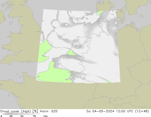 Cloud cover (high) Harm .025 Sa 04.05.2024 12 UTC