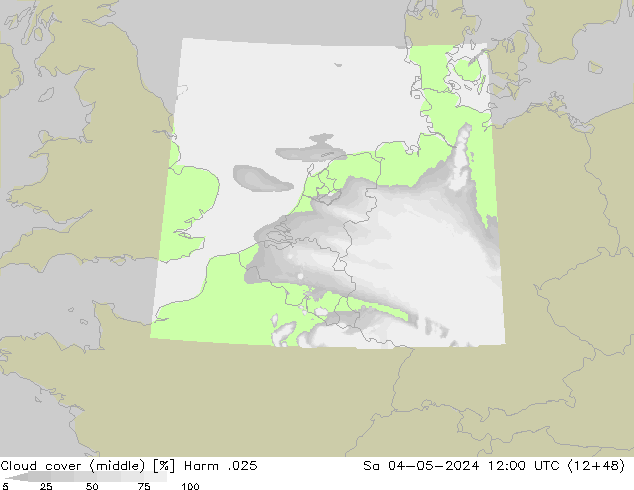 Cloud cover (middle) Harm .025 Sa 04.05.2024 12 UTC