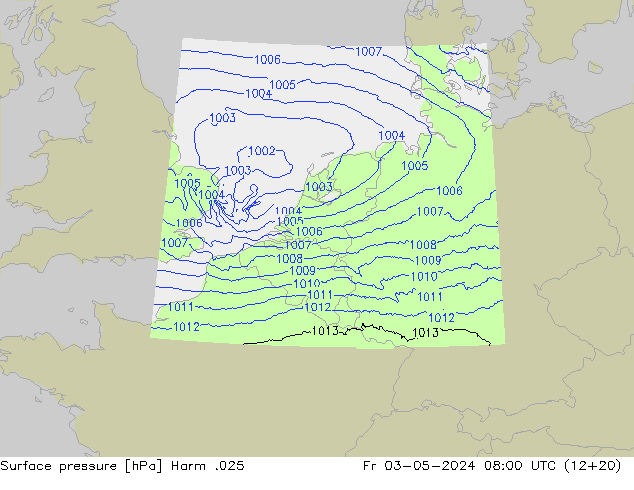 Surface pressure Harm .025 Fr 03.05.2024 08 UTC