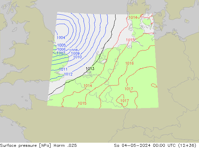 Atmosférický tlak Harm .025 So 04.05.2024 00 UTC