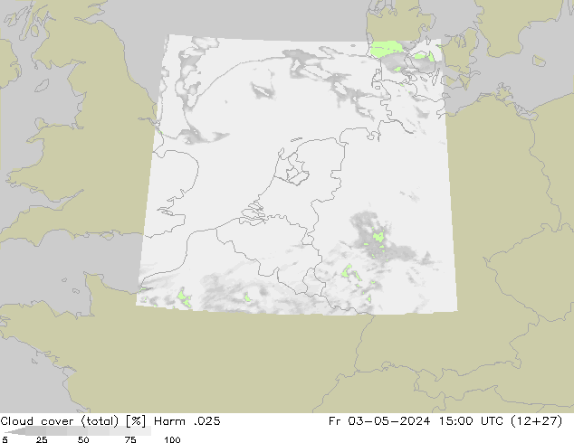Cloud cover (total) Harm .025 Fr 03.05.2024 15 UTC