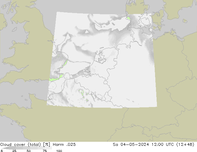 Cloud cover (total) Harm .025 So 04.05.2024 12 UTC