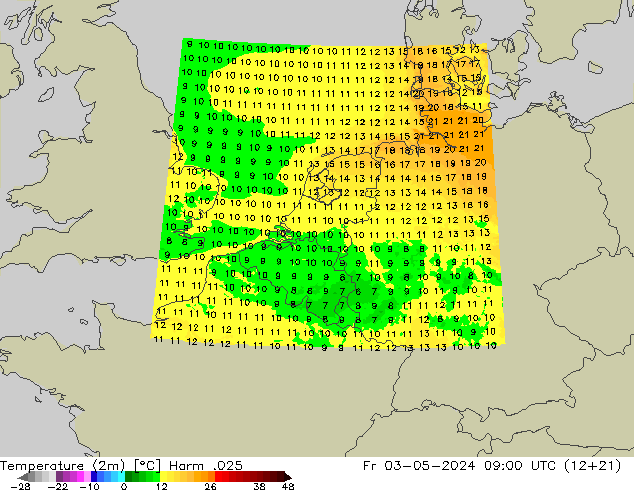 mapa temperatury (2m) Harm .025 pt. 03.05.2024 09 UTC