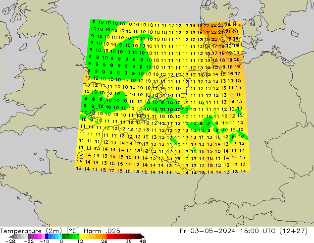 température (2m) Harm .025 ven 03.05.2024 15 UTC