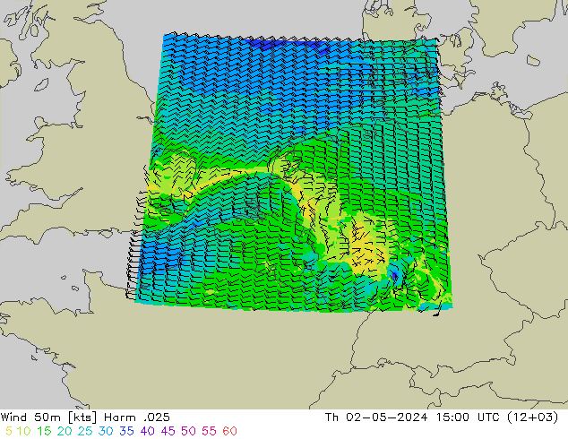 Viento 50 m Harm .025 jue 02.05.2024 15 UTC