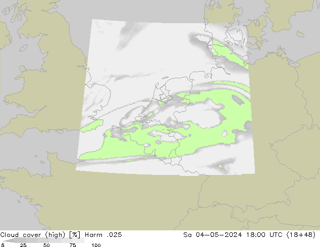 Cloud cover (high) Harm .025 Sa 04.05.2024 18 UTC