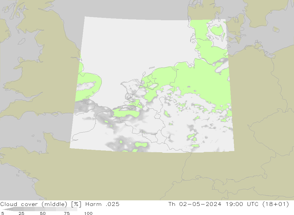 Cloud cover (middle) Harm .025 Th 02.05.2024 19 UTC