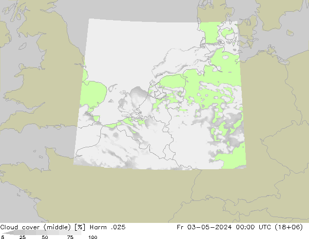 Cloud cover (middle) Harm .025 Fr 03.05.2024 00 UTC