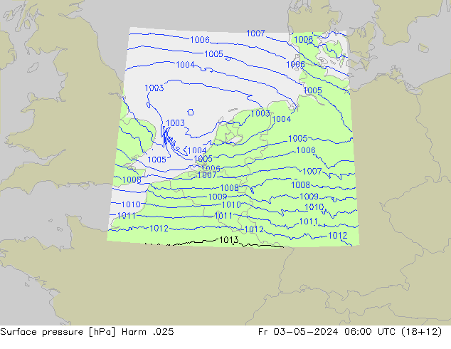Atmosférický tlak Harm .025 Pá 03.05.2024 06 UTC