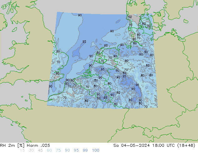 Humidité rel. 2m Harm .025 sam 04.05.2024 18 UTC