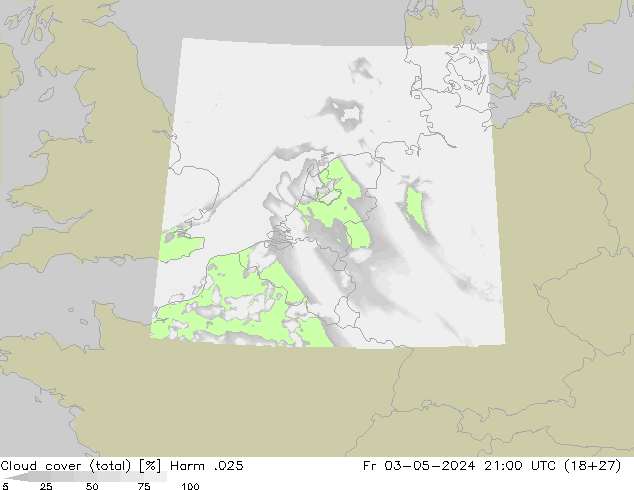 Cloud cover (total) Harm .025 Fr 03.05.2024 21 UTC