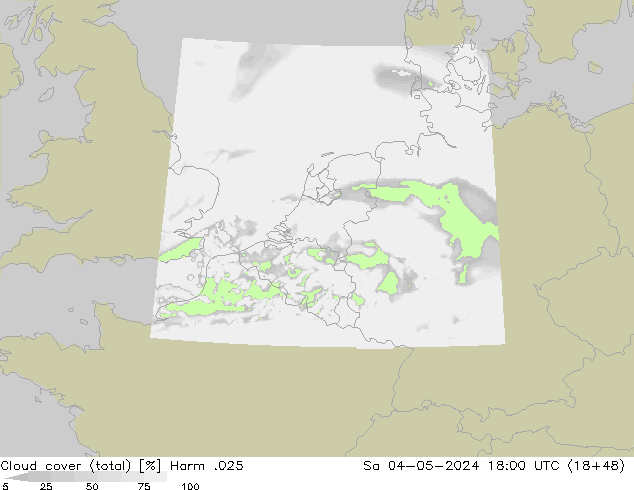 Cloud cover (total) Harm .025 So 04.05.2024 18 UTC