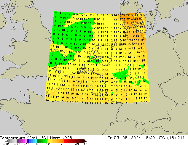 Temperature (2m) Harm .025 Fr 03.05.2024 15 UTC