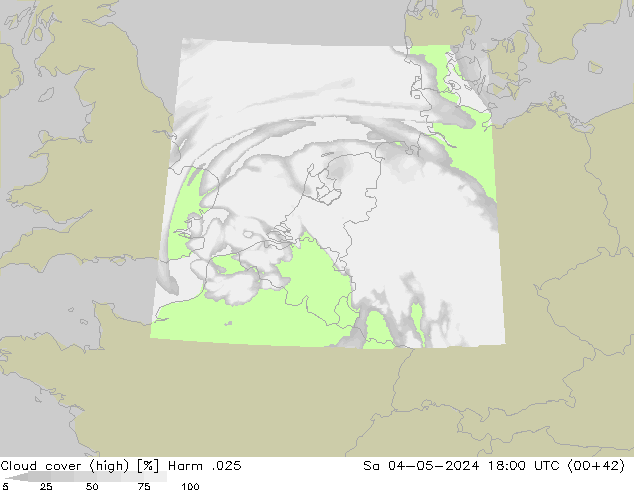 Cloud cover (high) Harm .025 Sa 04.05.2024 18 UTC