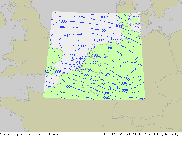 Surface pressure Harm .025 Fr 03.05.2024 01 UTC