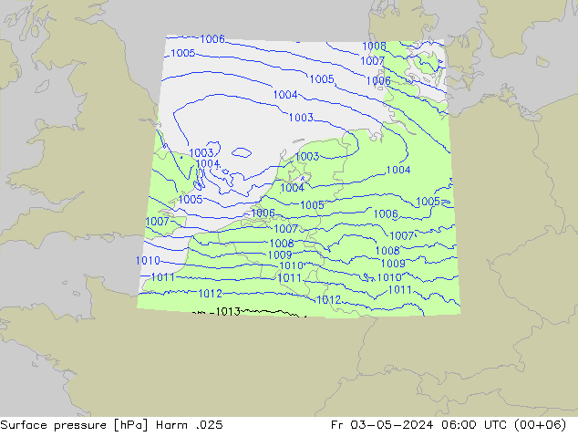 Atmosférický tlak Harm .025 Pá 03.05.2024 06 UTC