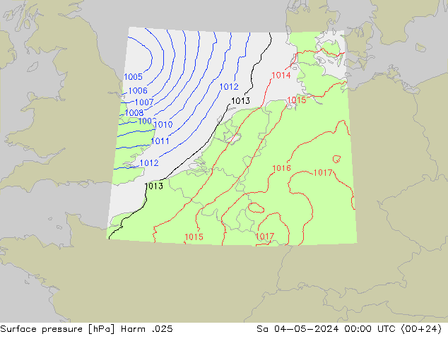 Surface pressure Harm .025 Sa 04.05.2024 00 UTC