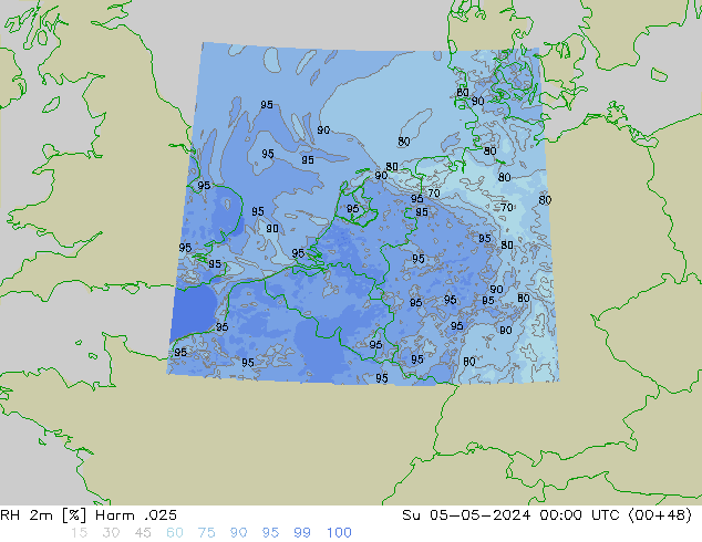 Humidité rel. 2m Harm .025 dim 05.05.2024 00 UTC