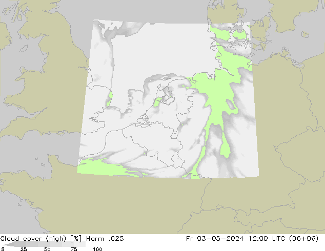 Cloud cover (high) Harm .025 Fr 03.05.2024 12 UTC